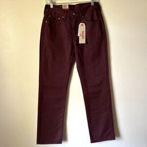 LEVIS 514 Straight Leg Duck Canvas 5 Pocket Comfort Jeans, Wine Maroon- 29”x30”